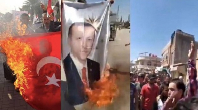 Suriyeliler Erdoğan posteri ve Türk bayrağı yaktı