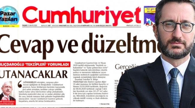 Cumhuriyet'e birinci sayfadan üç ayrı 'tekzip' yayınlama cezası verildi!