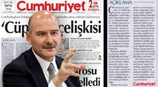 Cumhuriyet gazetesinden Bakan Soylu'ya yanıt
