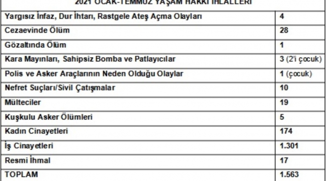 1 Eylül Dünya Barış Günü: 2021'in ilk 6 ayında en az bin 540 yaşam hakkı ihlali
