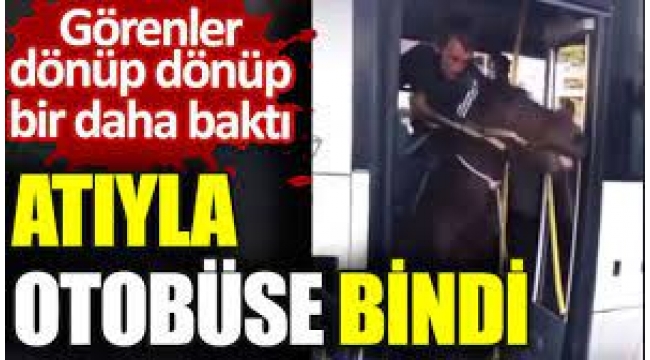 Kars'ta bir vatandaş atıyla otobüse bindi