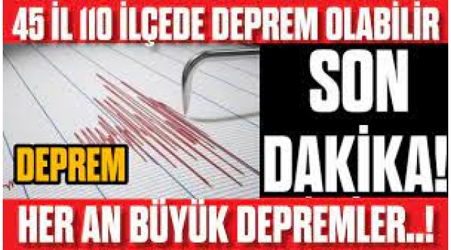 45 il ve 110 ilçe için deprem alarmı verildi!