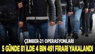 "Çember 21" operasyonlarında aranan 4 bin 491 kişi yakalandı