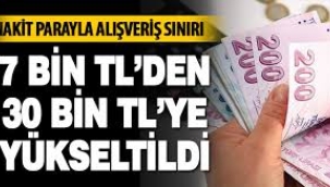 Nakit ödeme sınırı 7 bin liradan 30 bin TL'ye yükseltildi