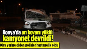 Arı kovanı taşıyan kamyonet devrildi! Arılar olay yerine gelen polisleri hastanelik etti