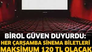 Çarşamba günleri sinema biletleri 120 lira