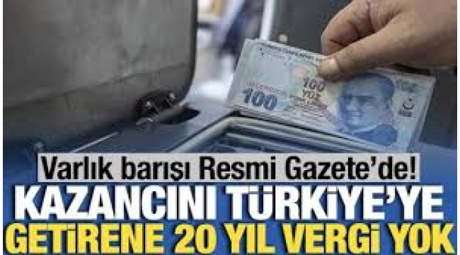 Kazancını Türkiye'ye getirene 20 yıl vergi yok! Varlık barışı Resmi Gazete'de…