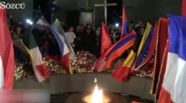 Ermenistan'daki törende Türk bayrağı yakıldı