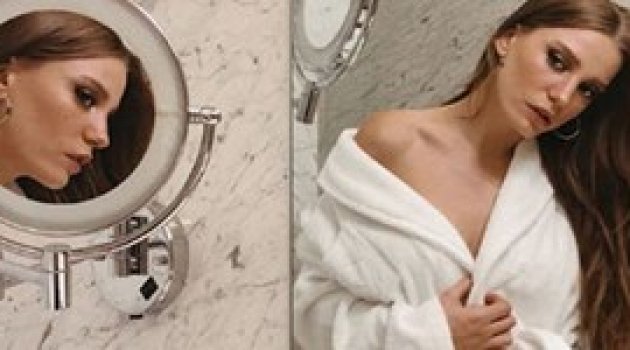 Serenay Sarıkaya'nın bornozlu pozu sosyal medyayı salladı